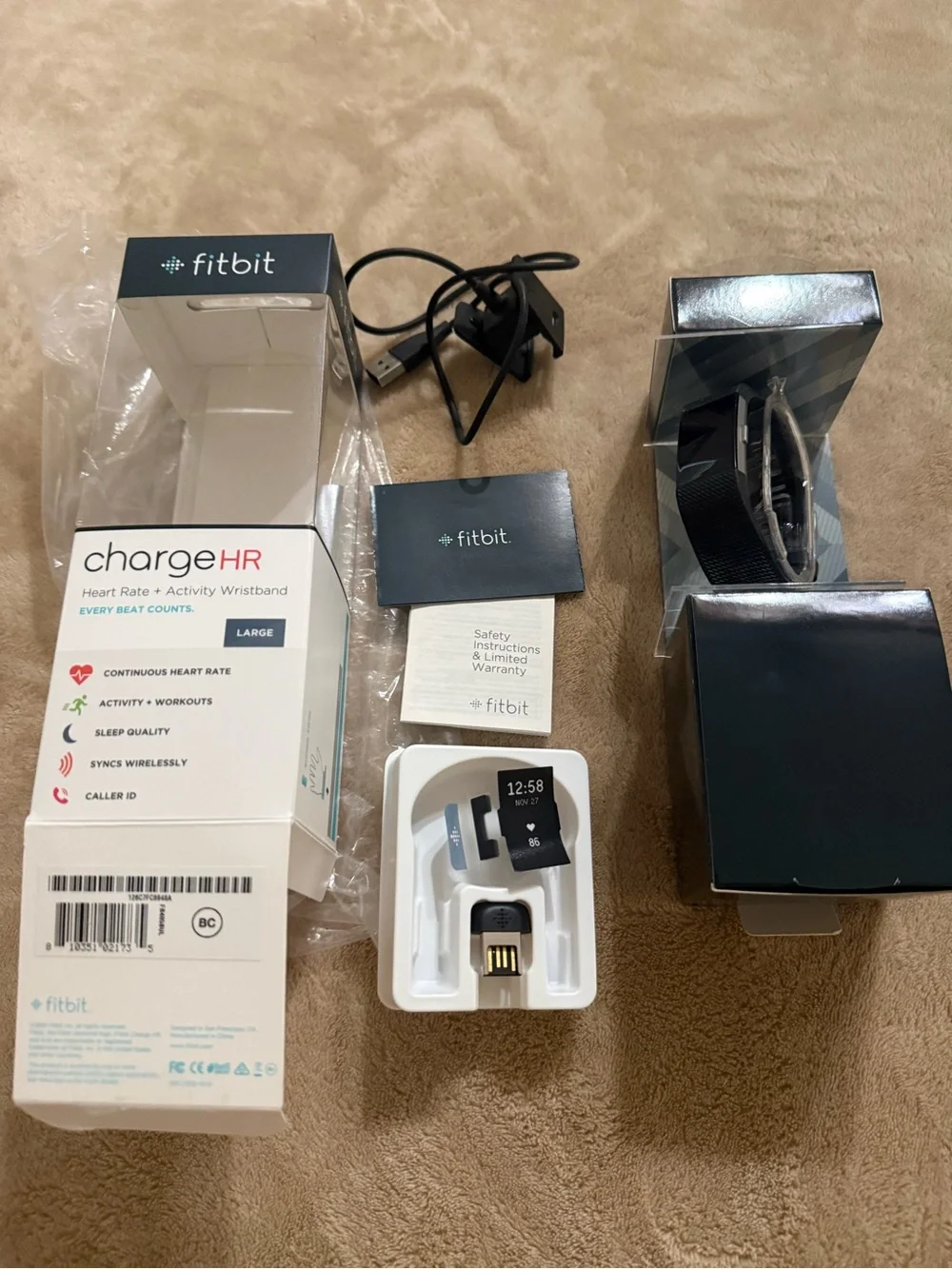 fitbit Charge HR Large Black Heart Rate Activity Wristband in Box